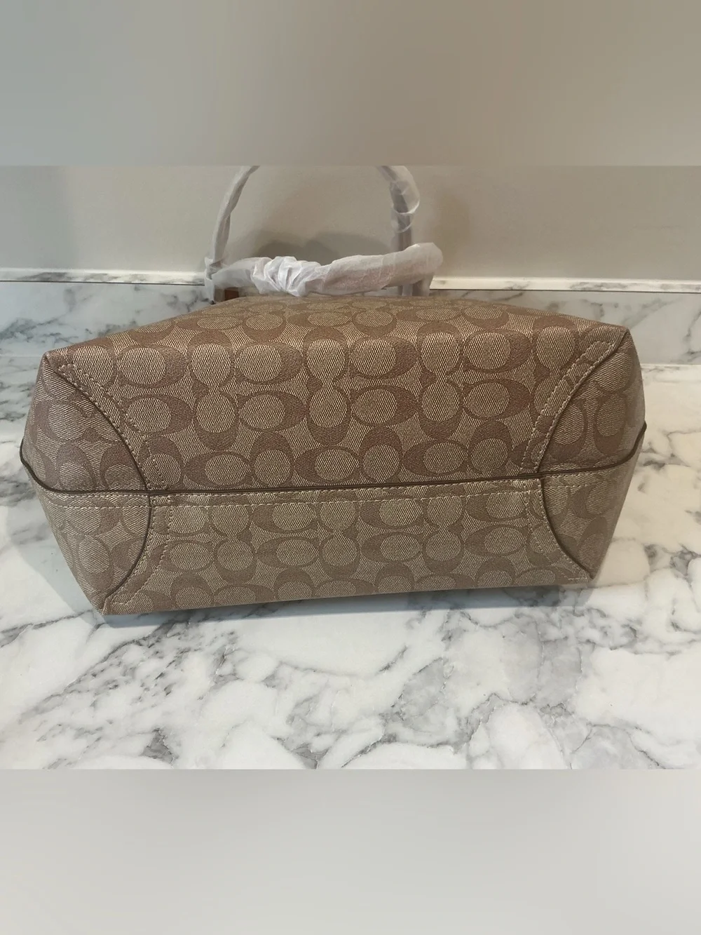 Coach Khaki Signature Canvas City Tote with Brown Trim and Cherry Charm